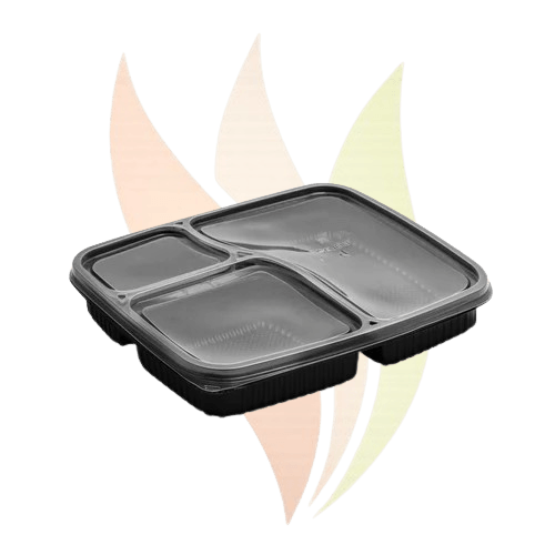 3CP Meal Tray with Lid Black Plastic
