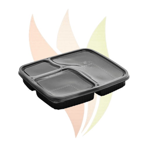3CP Meal Tray with Lid Black Plastic 1